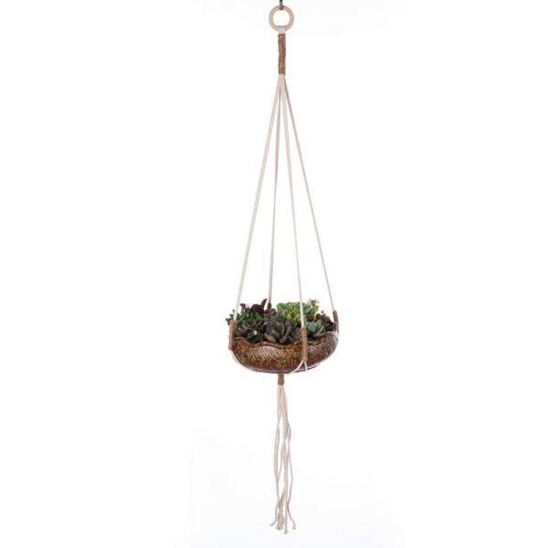 Hanging Plant Basket Macrame Woven Cotton Rope Rose Pot Crochet Stand Boho Home - Image 4