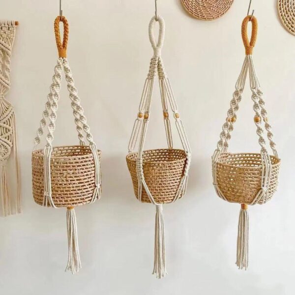 Hanging Plant Basket Macrame Woven Cotton Rope Rose Pot Crochet Stand Boho Home