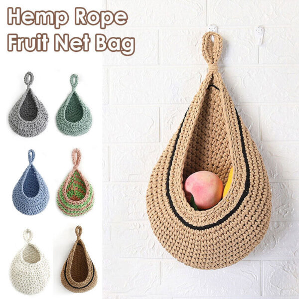 Hanging Wall Vegetable Fruit Basket Boho Style Handwoven Home Decor 3pcs Set - Image 2