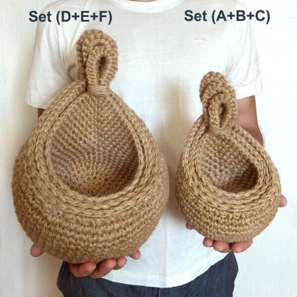 Hanging Wall Vegetable Fruit Baskets Jute Eco Hanging Basket Cotton Rope