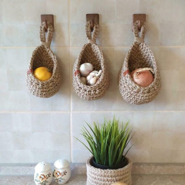 Hanging Wall,Vegetable Fruit Baskets Jute Eco Hanging Basket Cotton Rope - Image 2