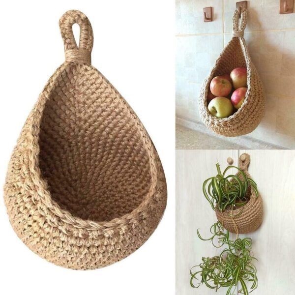 Hanging Wall,Vegetable Fruit Baskets Jute Eco Hanging Basket Cotton Rope - Image 5