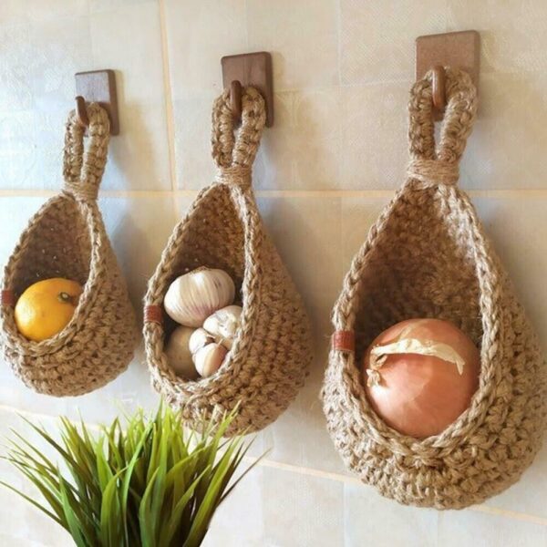 Hanging Wall,Vegetable Fruit Baskets Jute Eco Hanging Basket Cotton Rope - Image 6