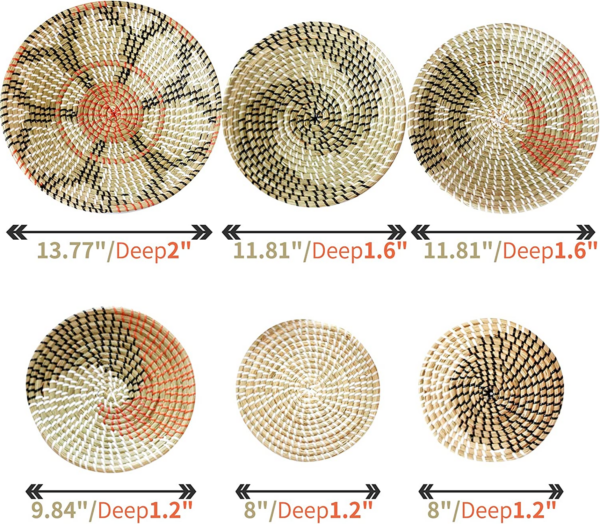 Hanging Woven Wall Basket Decor Set of 6 - Seagrass Wall Baskets Decor - Boho R - Image 3