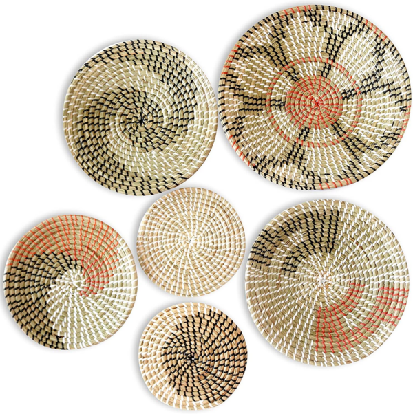 Hanging Woven Wall Basket Decor Set of 6 - Seagrass Wall Baskets Decor - Boho R