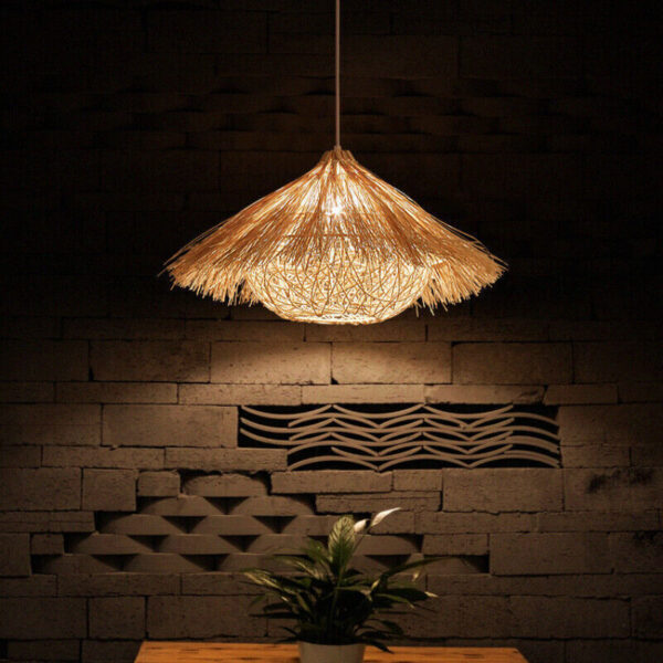 Hawaiian Woven Rattan Hat Chandelier Chinese Style Antique Pendant Light Art - Image 4