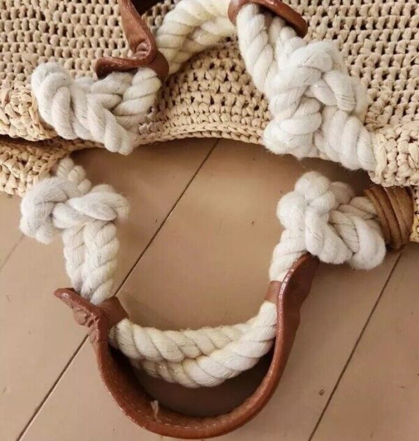 Helen Kaminski Raffia Tote Basket Bag, Beige Brown Leather & Rope Handle. Boho - Image 2