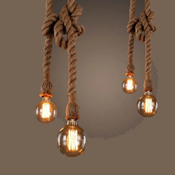 Hemp Rope Pendant Lights Vintage Retro Personality Industrial Hanging Lamp Rope - Image 3