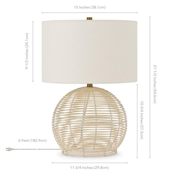 Henn&Hart 21.5 Tall Rattan Table Lamp with Fabric Shade in Rattan/White - Image 5