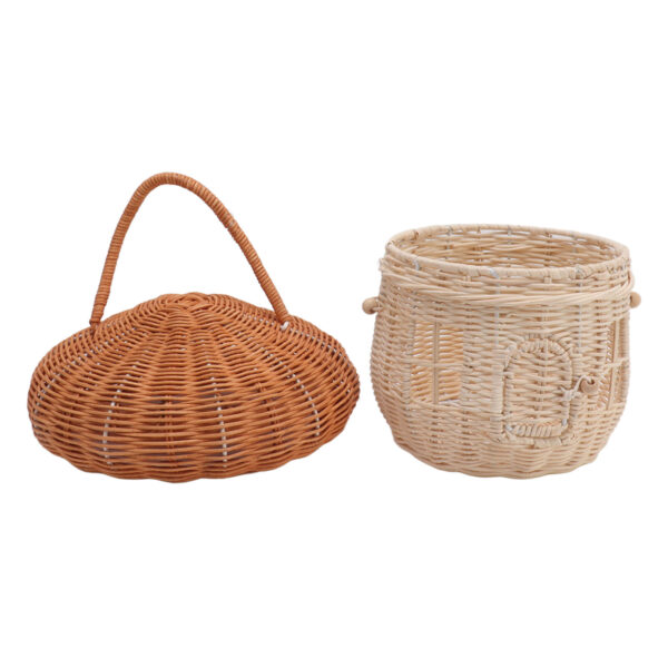 HG Rattan Woven Basket Hand Crafted Natural Cute Vintage Mushroom Shape Portabl - Image 4