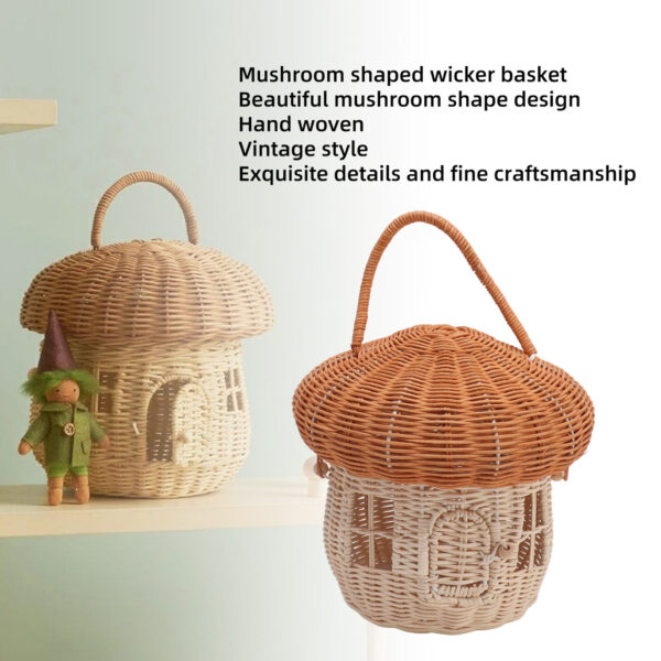 HG Rattan Woven Basket Hand Crafted Natural Cute Vintage Mushroom Shape Portabl - Image 5