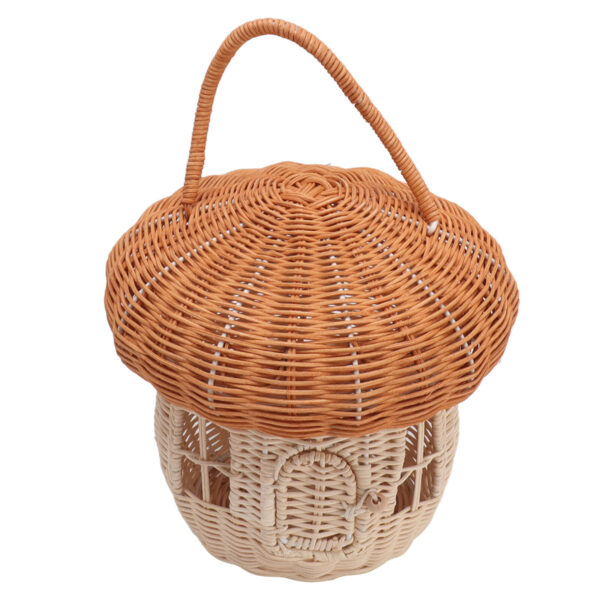 HG Rattan Woven Basket Hand Crafted Natural Cute Vintage Mushroom Shape Portabl - Image 6