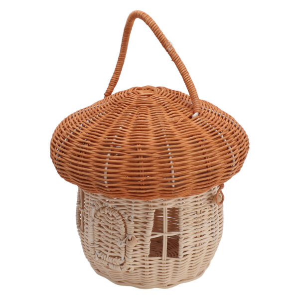 HG Rattan Woven Basket Hand Crafted Natural Cute Vintage Mushroom Shape Portabl