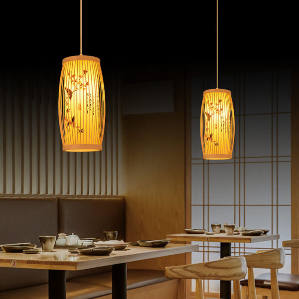 HG Woven Pendant Light Chinese Japanese Style Retro Rattan Lampshade Pendant Cha - Image 4