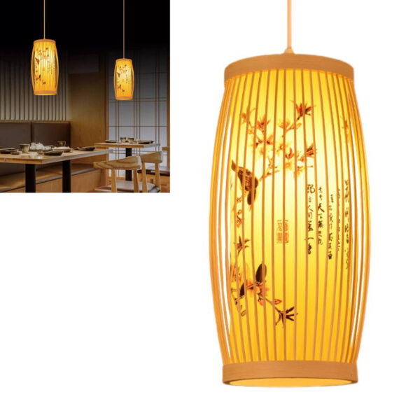 HG Woven Pendant Light Chinese Japanese Style Retro Rattan Lampshade Pendant Cha - Image 5