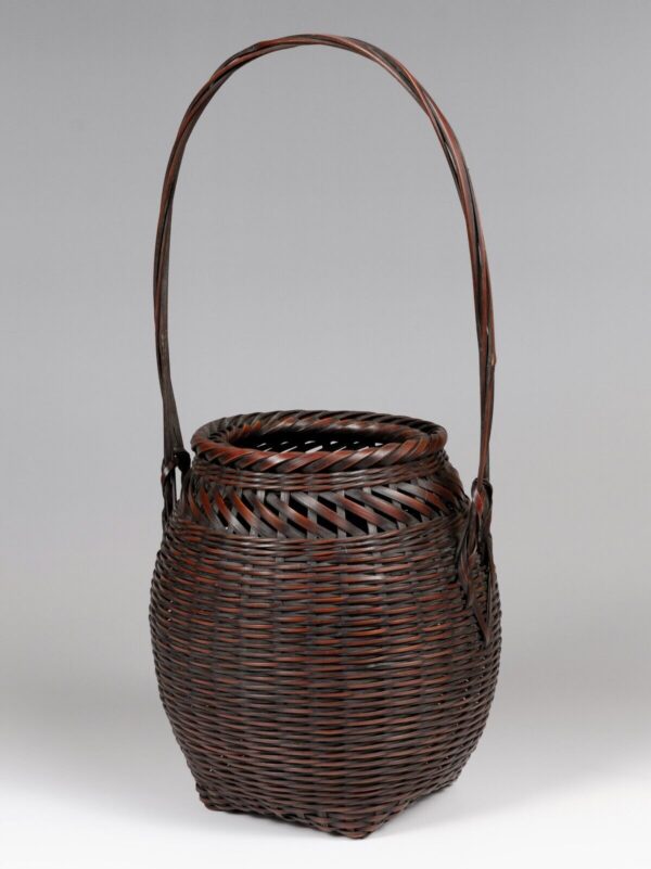 High-End Mid Showa Japanese Ikebana Bamboo Basket with Signature and Otoshi Set - Image 2