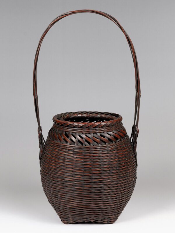 High-End Mid Showa Japanese Ikebana Bamboo Basket with Signature and Otoshi Set - Image 3