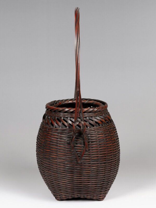 High-End Mid Showa Japanese Ikebana Bamboo Basket with Signature and Otoshi Set - Image 4