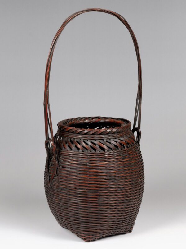 High-End Mid Showa Japanese Ikebana Bamboo Basket with Signature and Otoshi Set - Image 5