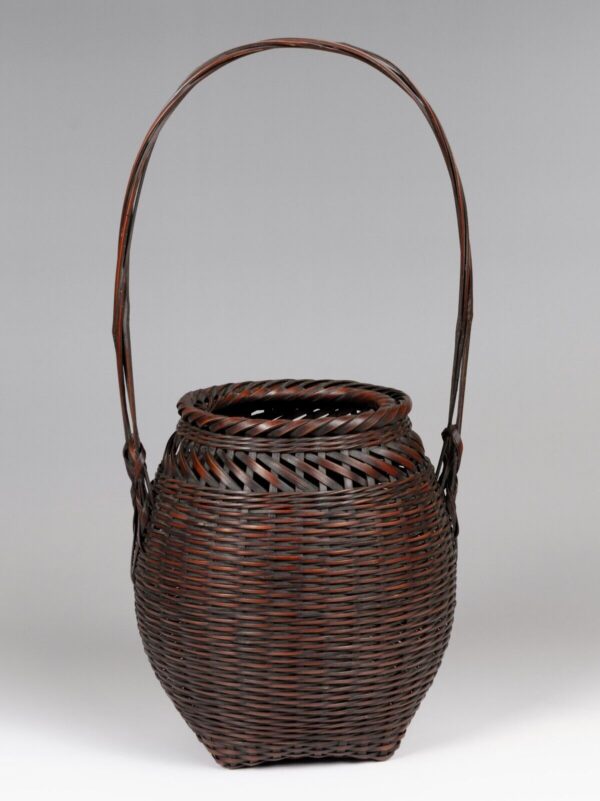 High-End Mid Showa Japanese Ikebana Bamboo Basket with Signature and Otoshi Set - Image 6