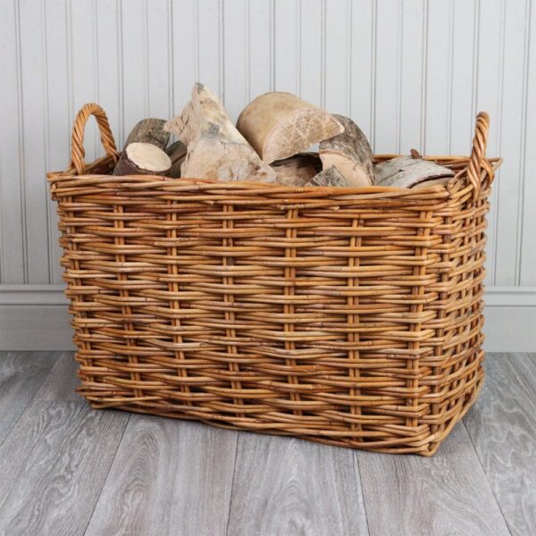 Honey Rattan Rectangular Wicker Log Basket