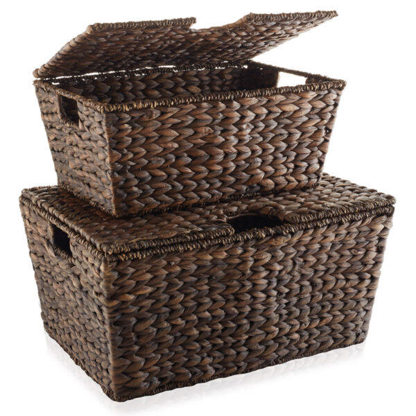 Hyacinth Storage Chests with Lids, Wicker Nesting Baskets w/ Tapered Bottoms - Image 3
