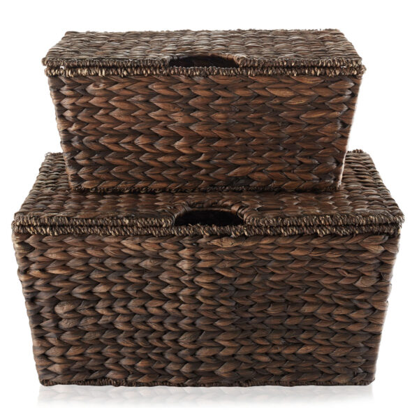 Hyacinth Storage Chests with Lids, Wicker Nesting Baskets w/ Tapered Bottoms - Image 4