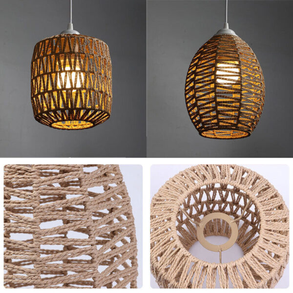 Imitation Rattan Lampshade DIY Woven Chandelier Handmade Hanging Cover Fot E27 - Image 5