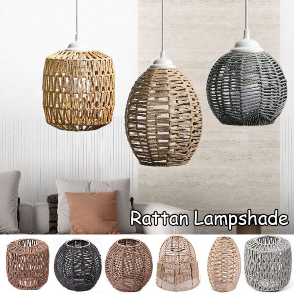 Imitation Rattan Lampshade DIY Woven Chandelier Handmade Hanging Cover Fot E27