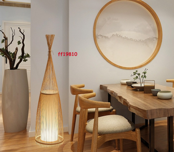 Japanese Style Floor Lamp Handmade Bamboo Standing Light Wicker Rattan Home Deco - Image 3