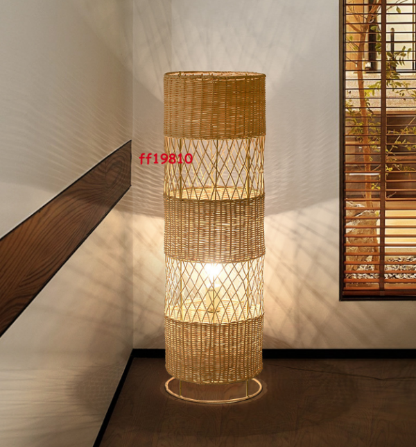 Japanese Style Floor Lamp Handmade Wicker Rattan Stand Light Home Decor Fixture - Image 4