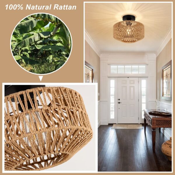 Jobtical Boho Light Fixtures Ceiling Mount,Mini Rattan Chandelier Light Fixtu... - Image 5