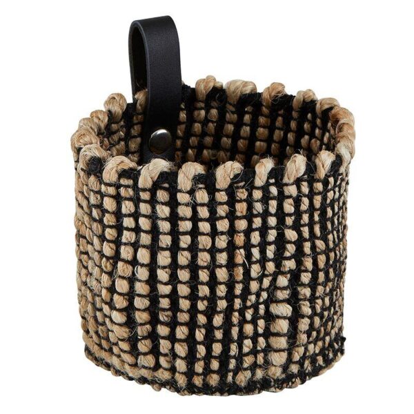 Jute Basket with Leather Belt 4 inch x 4 inch Small Storage Baskets Pack of 3