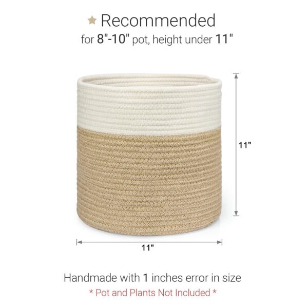 Jute Spliced Cotton Rope Plant Basket Modern Woven Storage Basket for 10" Flo... - Image 3