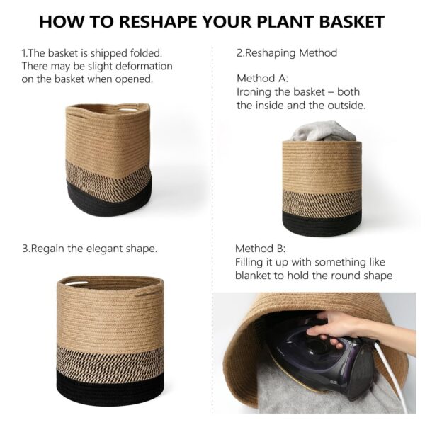 Jute Spliced Cotton Rope Plant Basket Modern Woven Storage Basket for 10" Flo... - Image 4