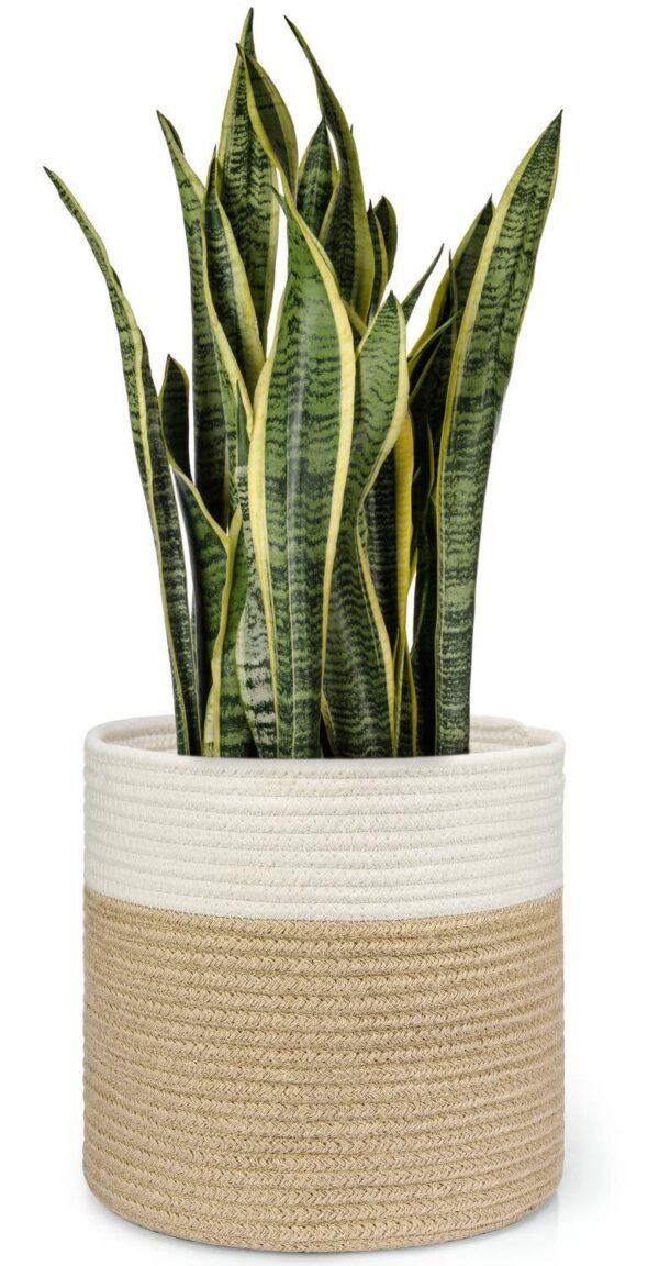 Jute Spliced Cotton Rope Plant Basket Modern Woven Storage Basket for 10" Flo...