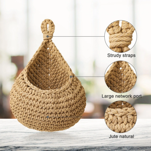 Jute Woven Teardrop Wall Basket - Image 5