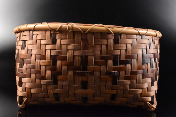 K4782: Japanese Wooden Bamboo Wickerwork CHARCOAL BASKET, auto w/signed box - Image 3