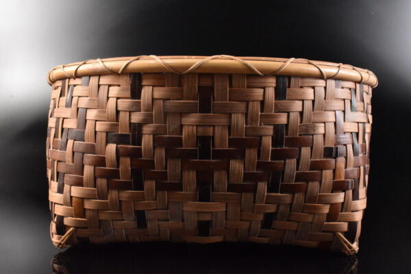 K4782: Japanese Wooden Bamboo Wickerwork CHARCOAL BASKET, auto w/signed box - Image 5