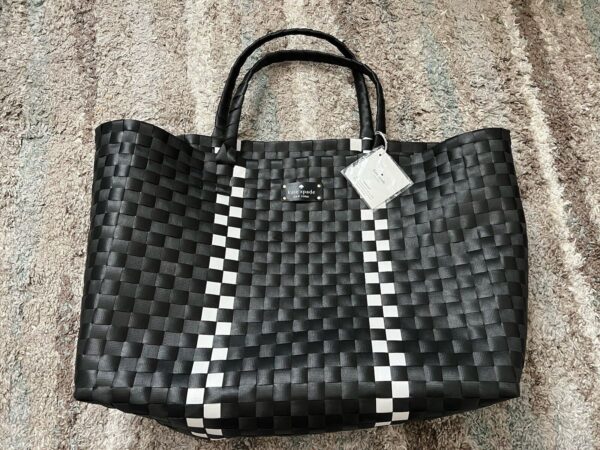 Kate Spade-Black+White Basket Weave-Woven Tote Beach Bag/Shopping/Travel-(NWT) - Image 5