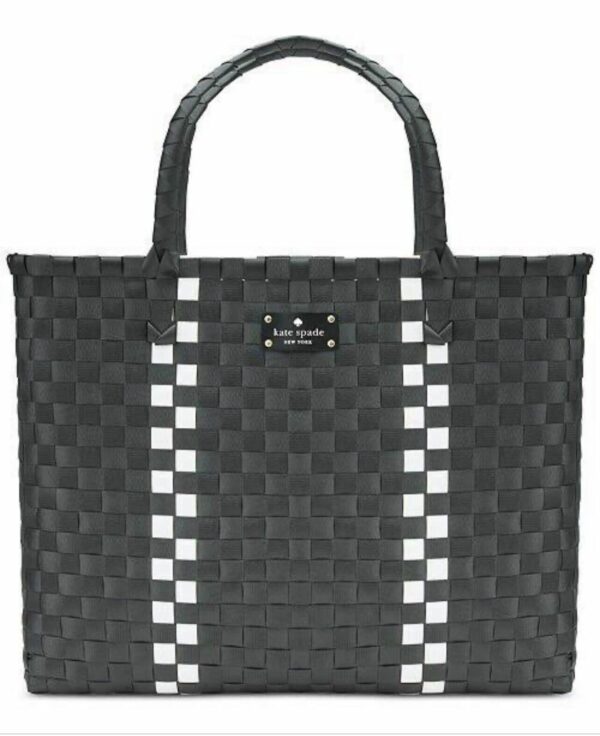 Kate Spade-Black+White Basket Weave-Woven Tote Beach Bag/Shopping/Travel-(NWT)