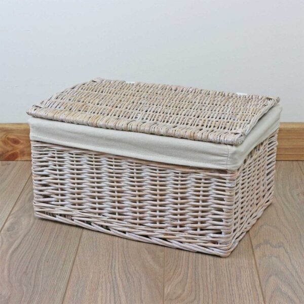 Keswick White Wash Lidded Wicker Storage Basket