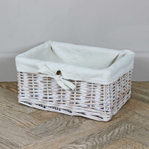 Keswick White Wash Lined Small Wicker Storage Basket