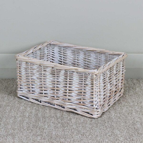 Keswick White Wash Small Wicker Storage Basket