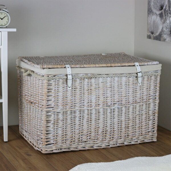 Keswick White Wash Wicker Storage Trunk