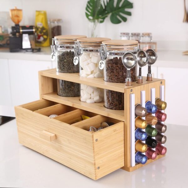 KKC Bamboo Tea and Coffee Organizer for Countertop with Tea Bags Drawer,Coffe... - Image 3