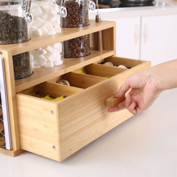 KKC Bamboo Tea and Coffee Organizer for Countertop with Tea Bags Drawer,Coffe... - Image 5