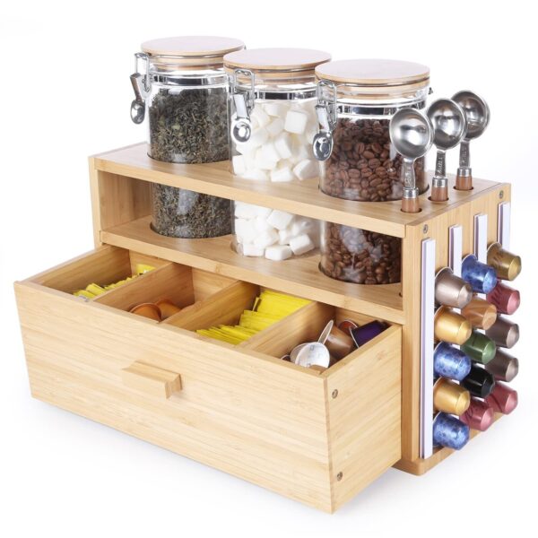 KKC Bamboo Tea and Coffee Organizer for Countertop with Tea Bags Drawer,Coffe...