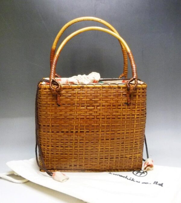 Kyoto Kurochiku Bamboo Basket Bag Drawstring Handbag Storage