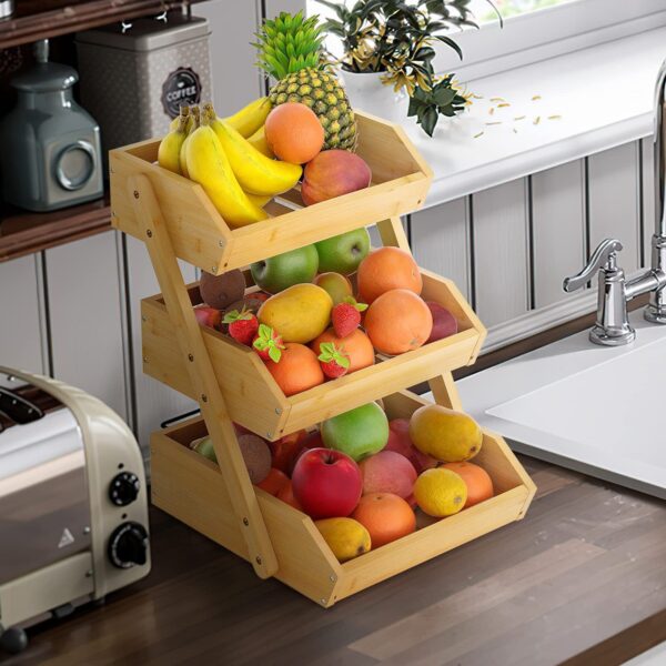 Large 3 Tier Bamboo Fruit Basket Stand for Kitchen Countertop – Fruit Holder ... - Image 2